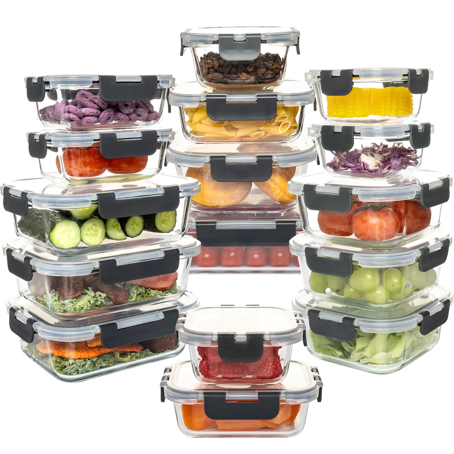 Glass Food Storage Containers Set 16 Piece Leakproof Airtight BPA Free Microwave Oven Safe