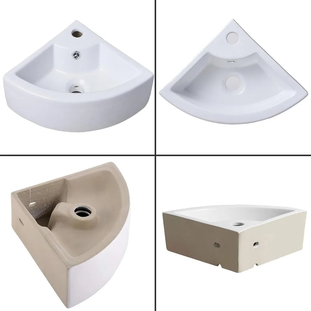 VAPSINT Wall Mount Corner Sink Ceramic Vessel With Overflow
