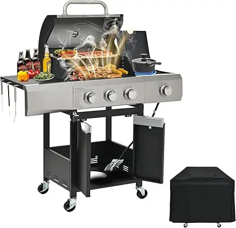Three Burner Propane Gas BBQ Grill 40500 BTU Rain Cover