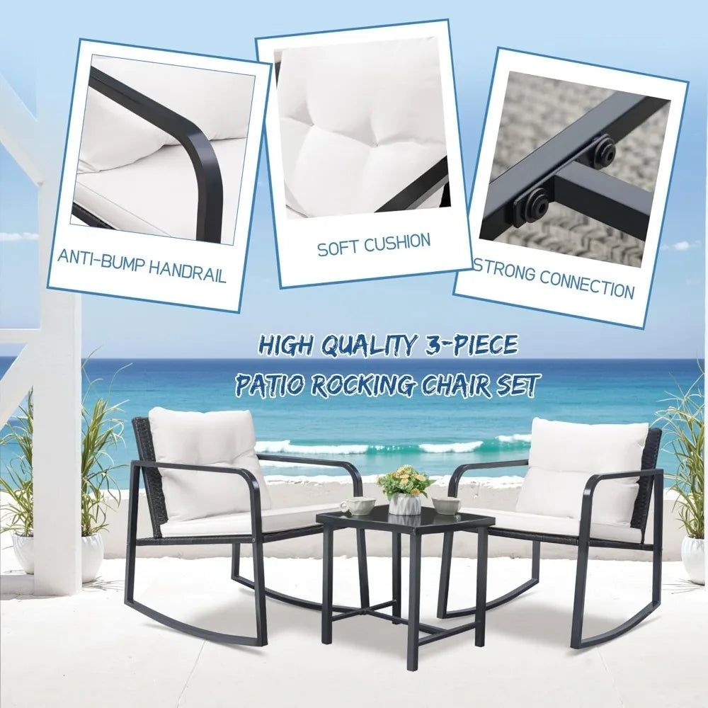 Angduo 3 Piece Rocking Wicker Bistro Set Patio Furniture
