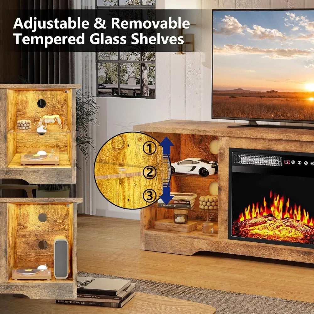 RBXCHign Fireplace TV Stand With Glass Shelves Center