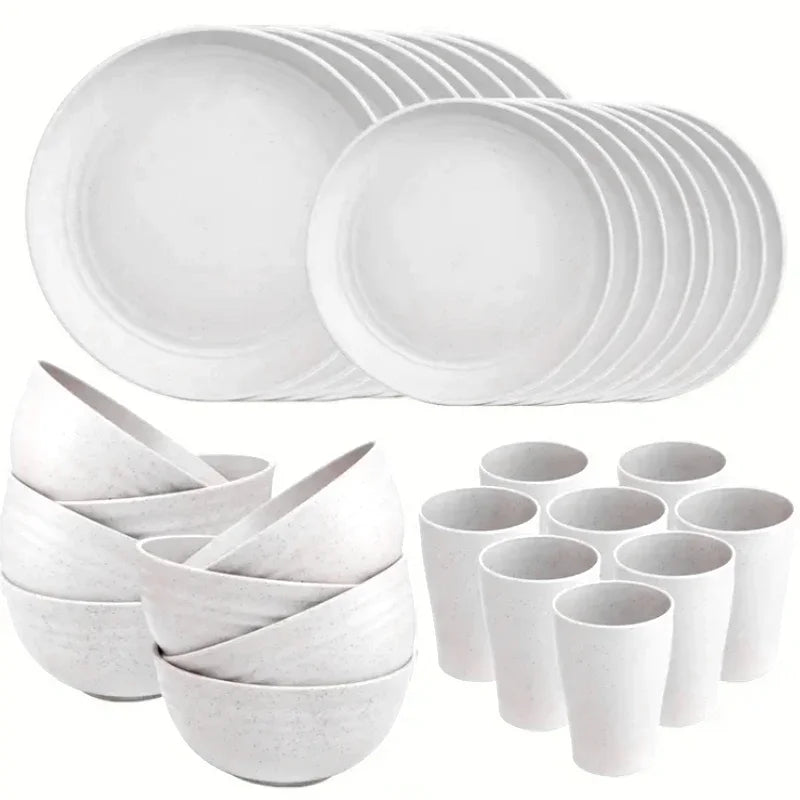 Hign-Concerned Unbreakable Wheat Straw Tableware Set 32-Pcs