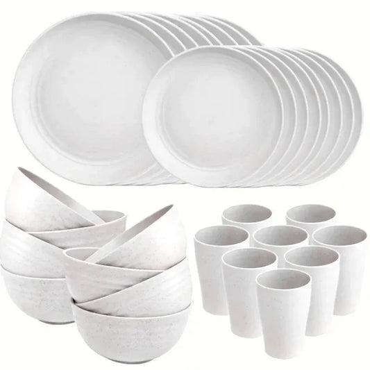 Hign-Concerned Unbreakable Wheat Straw Tableware Set 32-Pcs