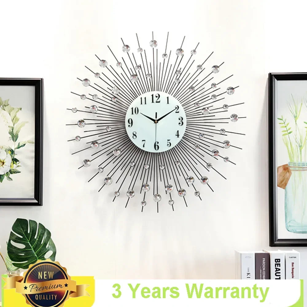 Display Sunburst Metal Wall Clock Diamond Modern Luxury