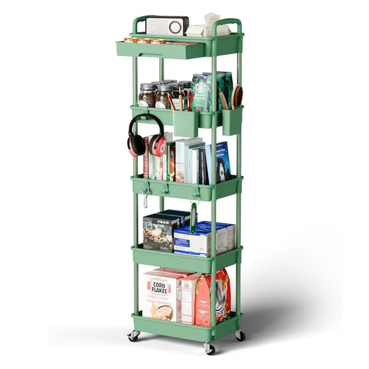 Hign-concerned 5 Tier Rolling Utility Cart With Drawer Kitchen