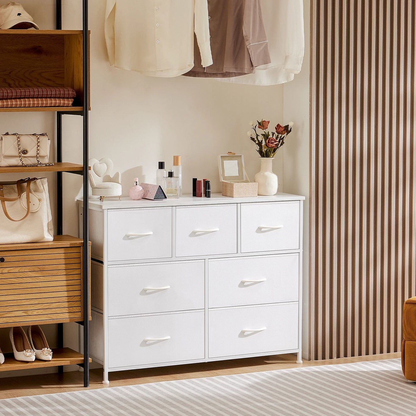 JHK Modern Bedroom Wardrobe With Fabric Drawer Chest