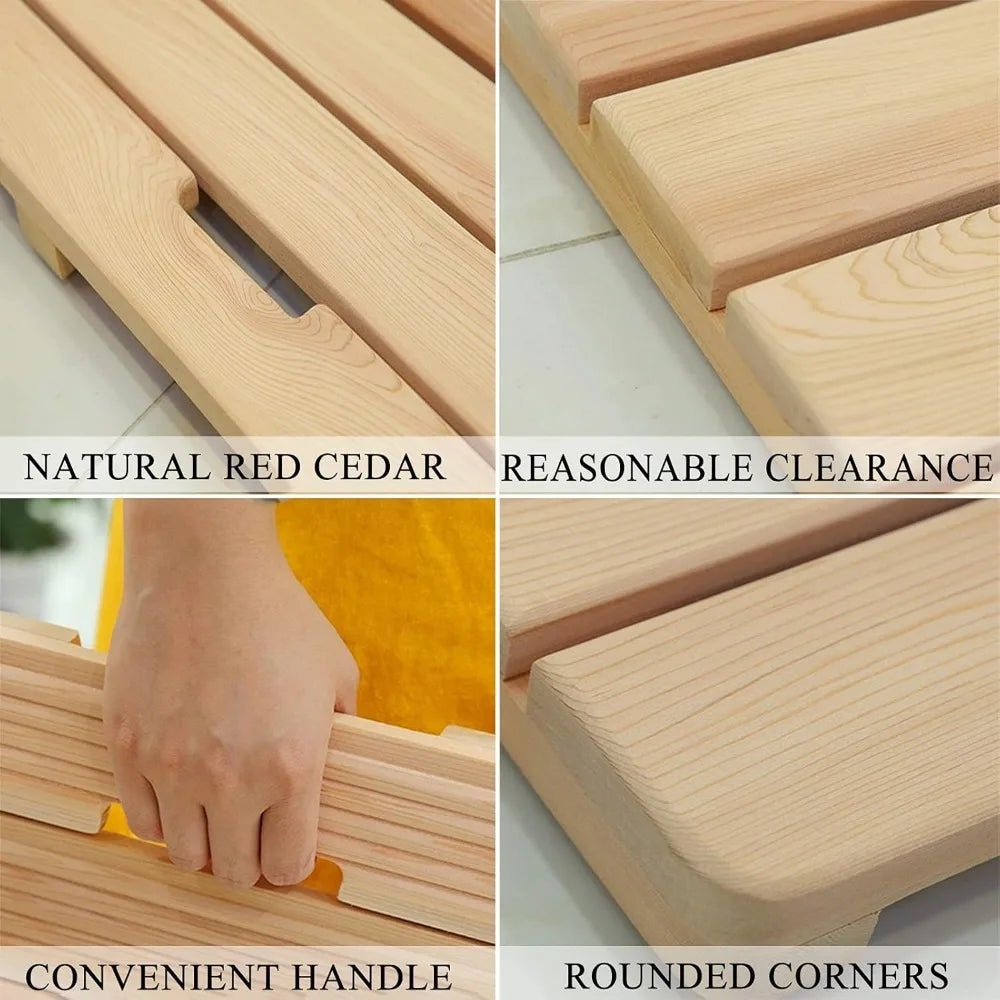 Hign Concerned Natural Wood Shower Bath Mat Cedar Non Slip