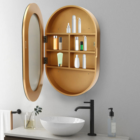 3-Tier Wall Mounted Mirror Cabinet Oval Cabinet Bathroom Mirror for Storage