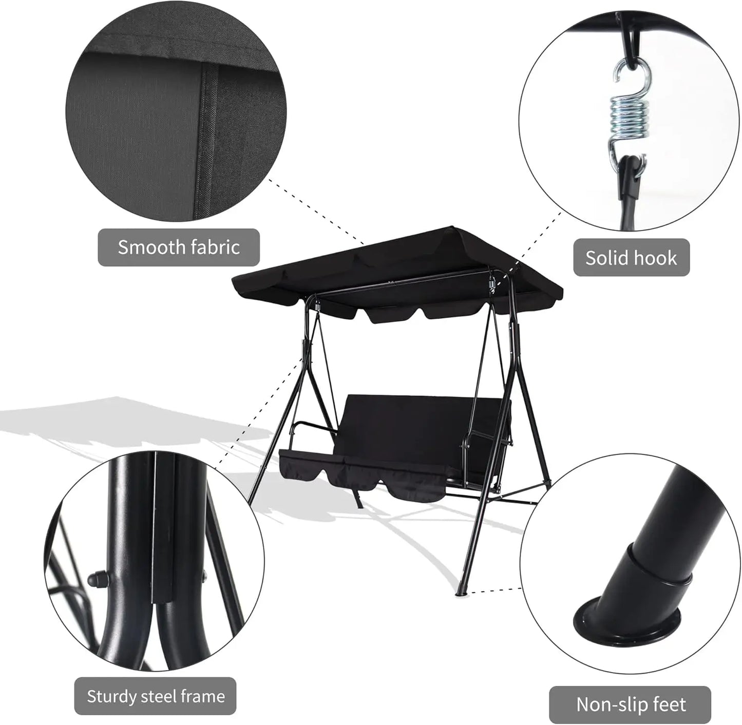 3-Seat Patio Swing Chair with Adjustable Canopy for Relaxing Outdoors
