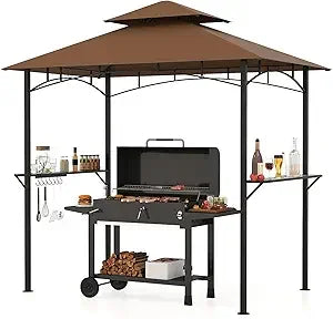Outdoor Grill Gazebo With 2 Tier Shelves And 7 Hooks