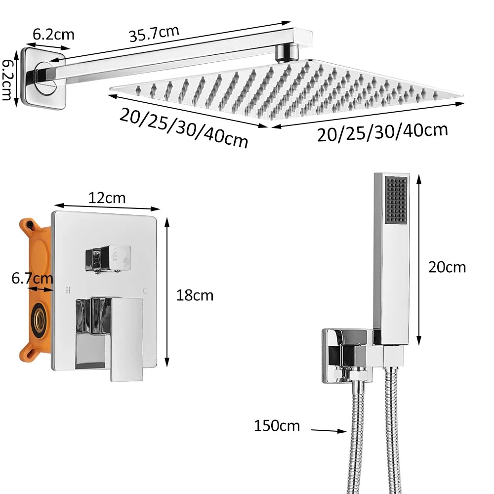 Quyanre Concealed Shower Faucet System 2 Way Rainfall Mixer