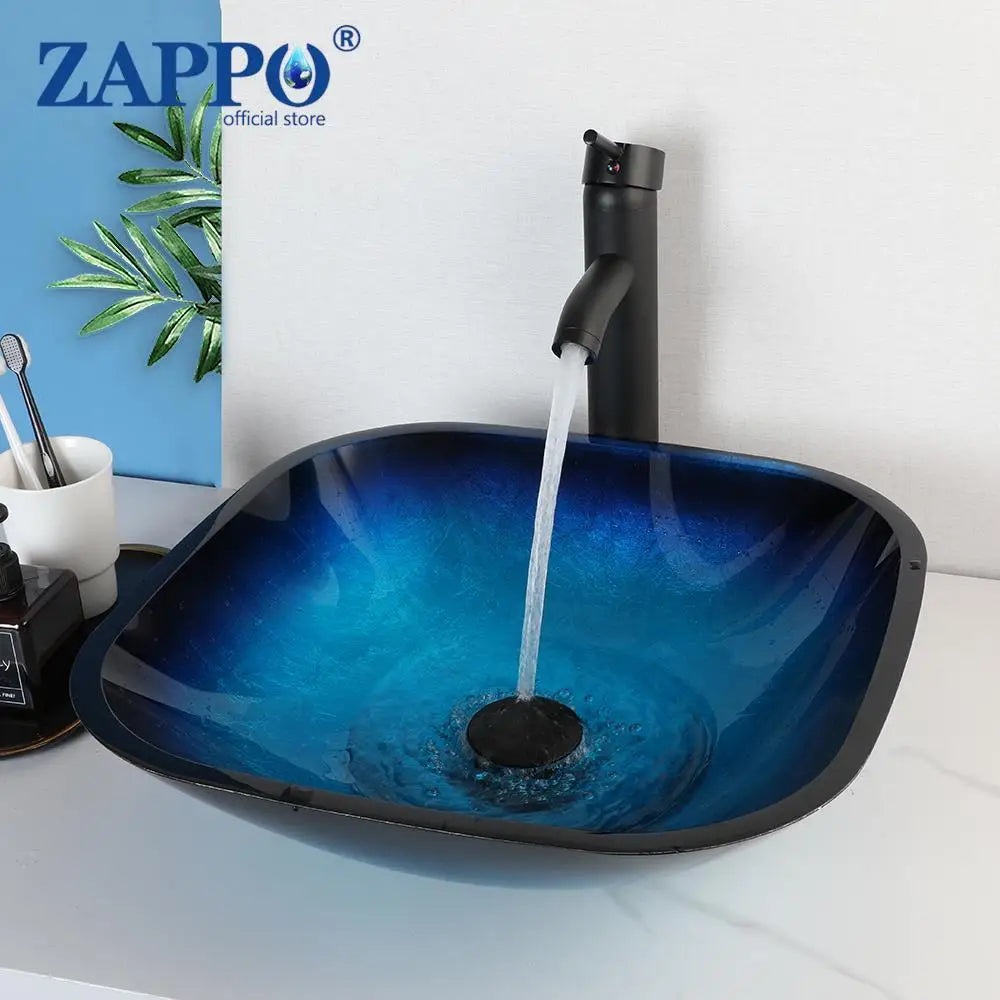 Torayvino Glass Bathroom Vessel Sink With Waterfall Faucet