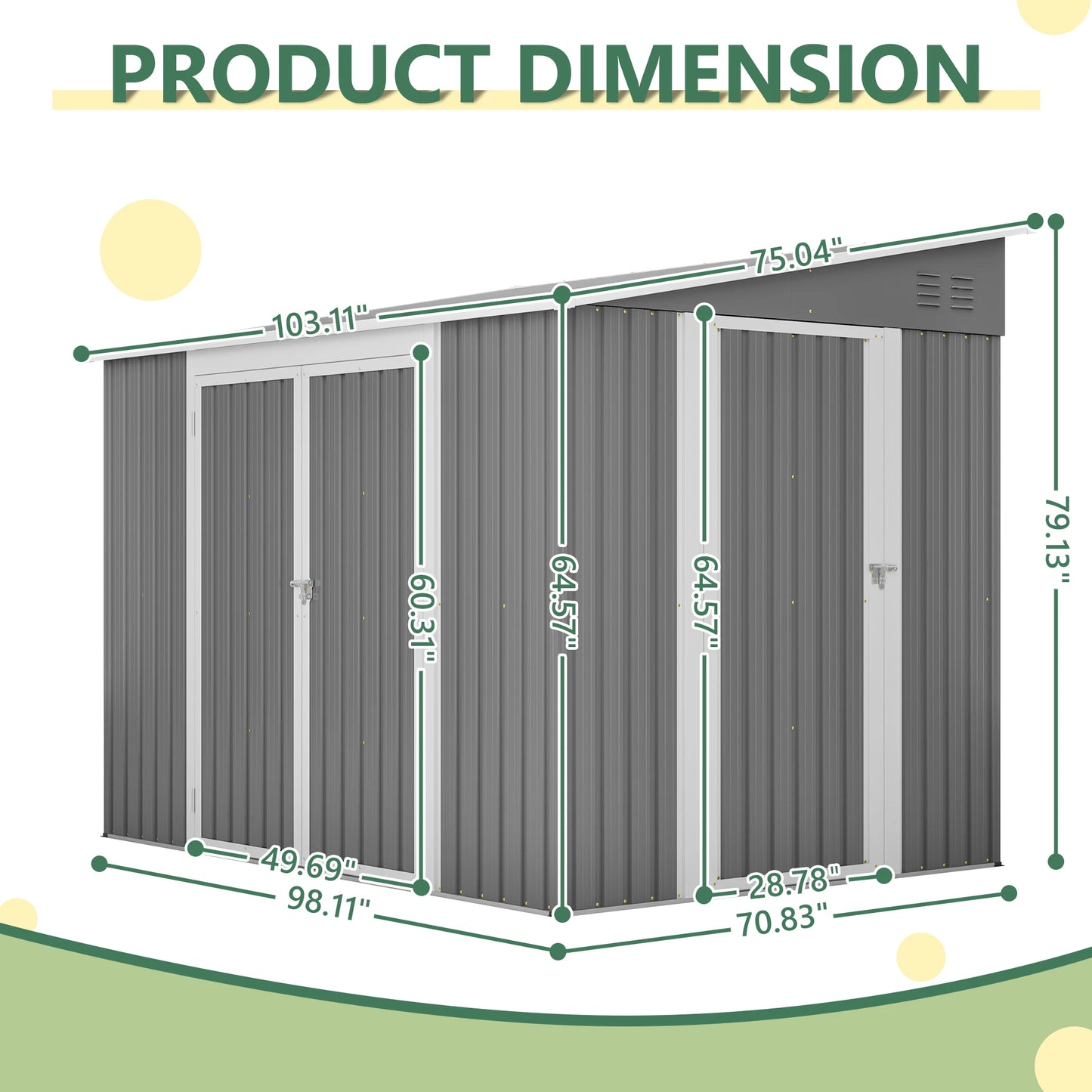 LZBEITEM Metal Outdoor Storage Shed With Two Lockable Doors