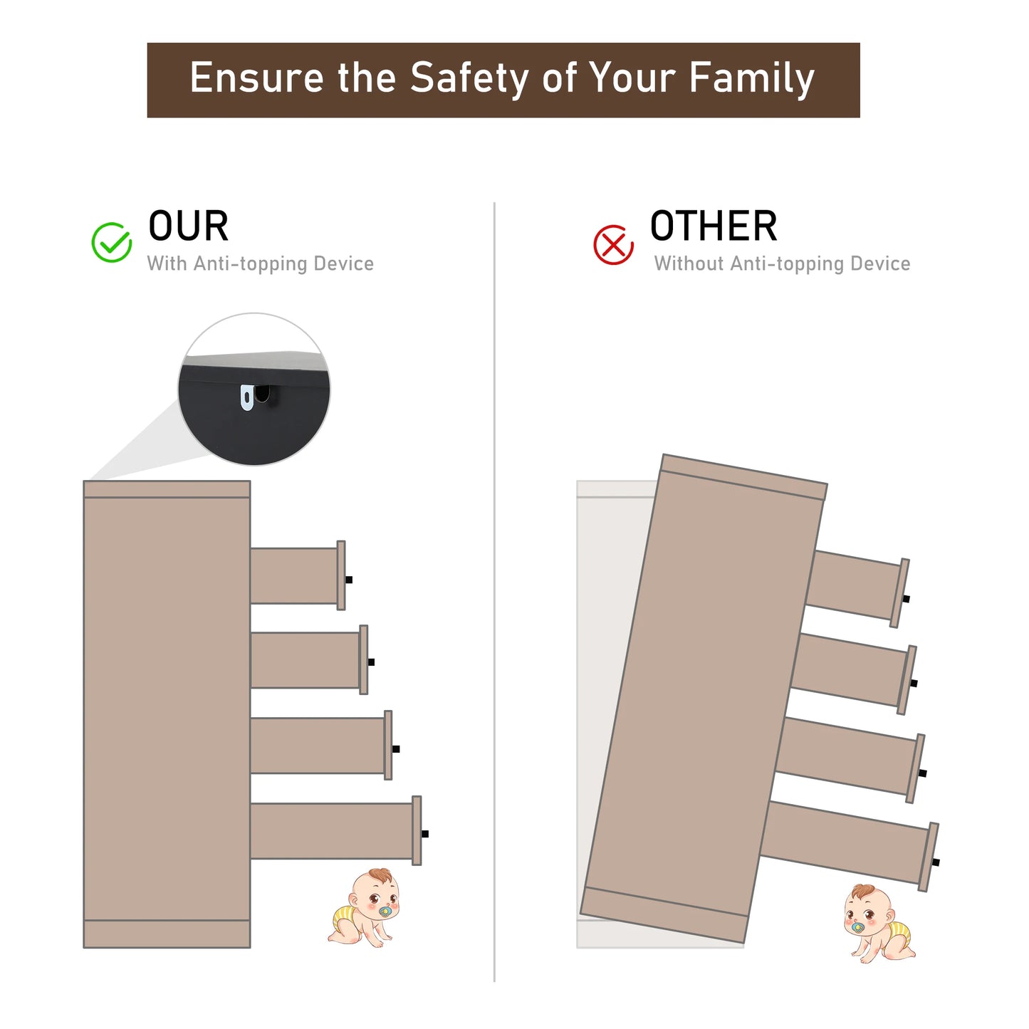 QiaoShiRen 7 Drawer Dresser for Bedroom Modern High Gloss Wood