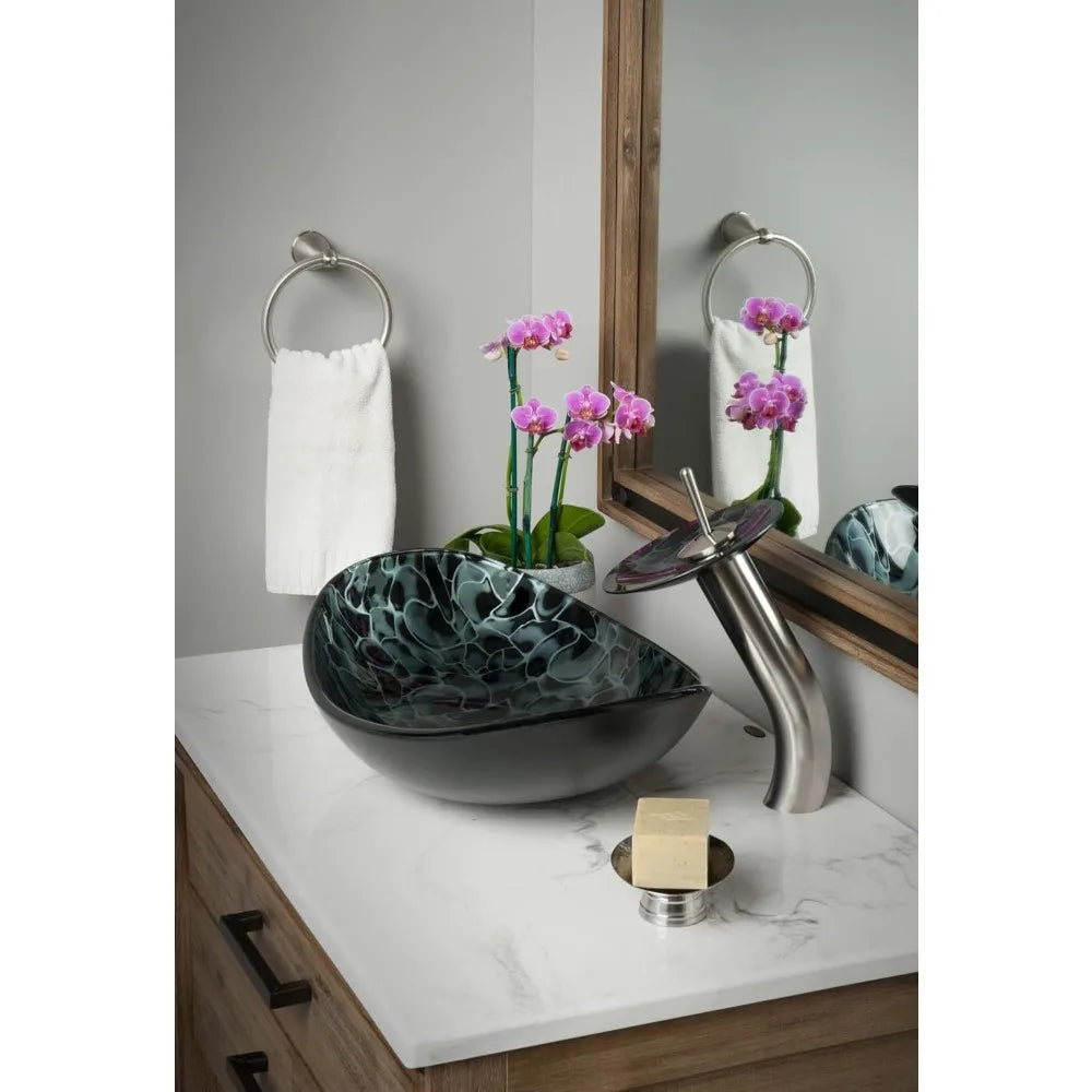 MNO G1308210 Oval Tempered Glass Vessel Bathroom Sink