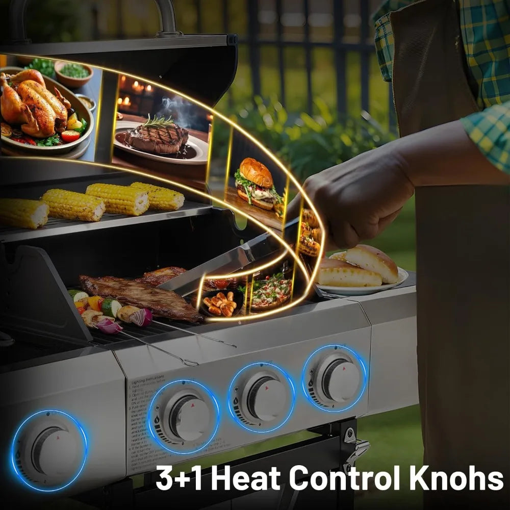 Three Burner Propane Gas BBQ Grill 40500 BTU Rain Cover