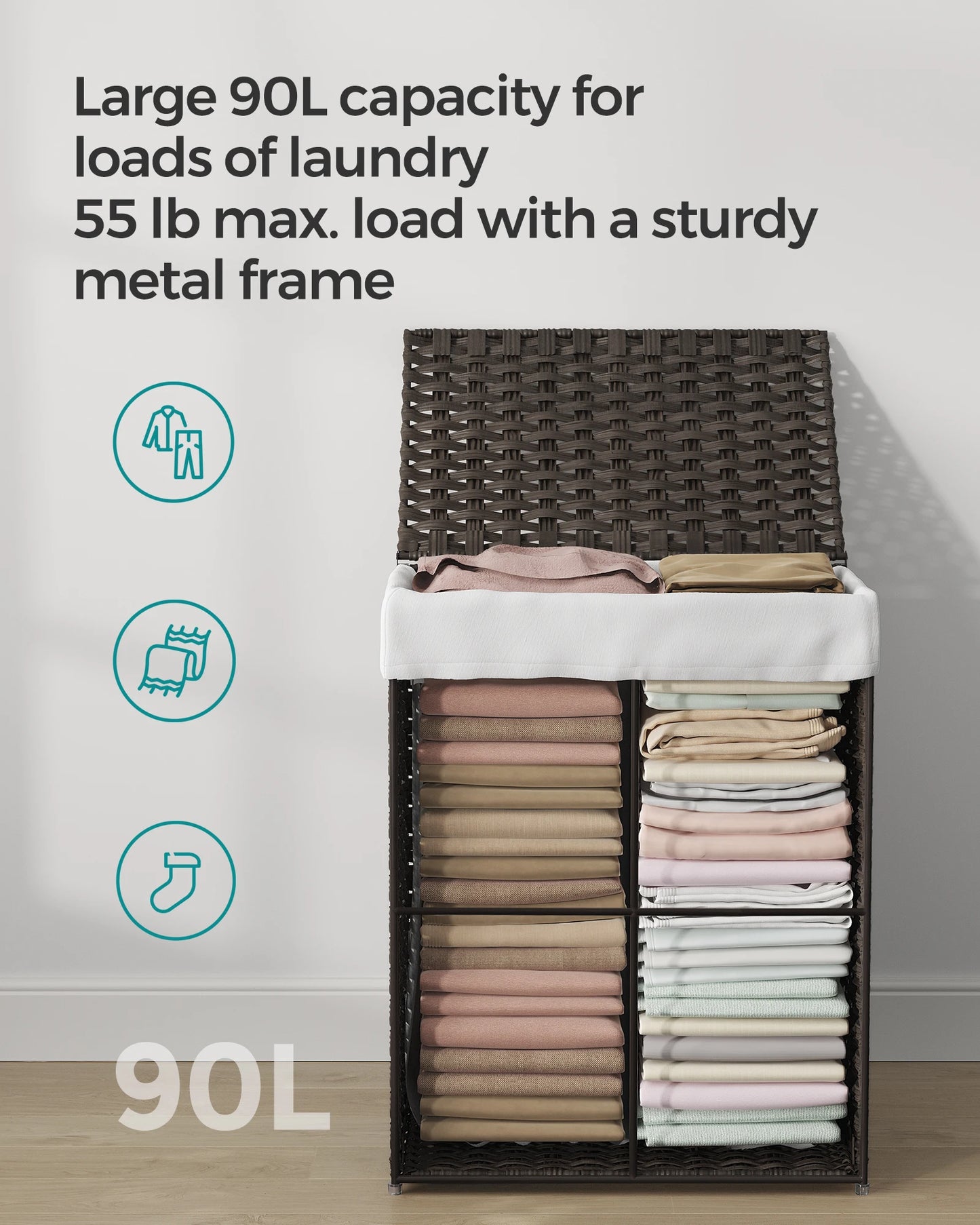 Songmics Laundry Hamper With Lid Synthetic Rattan Basket