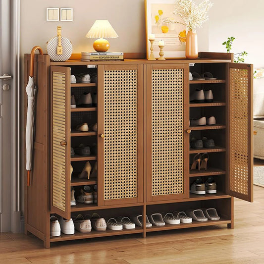 General Use Bamboo 8 Tier Shoe Storage Cabinet With Doors