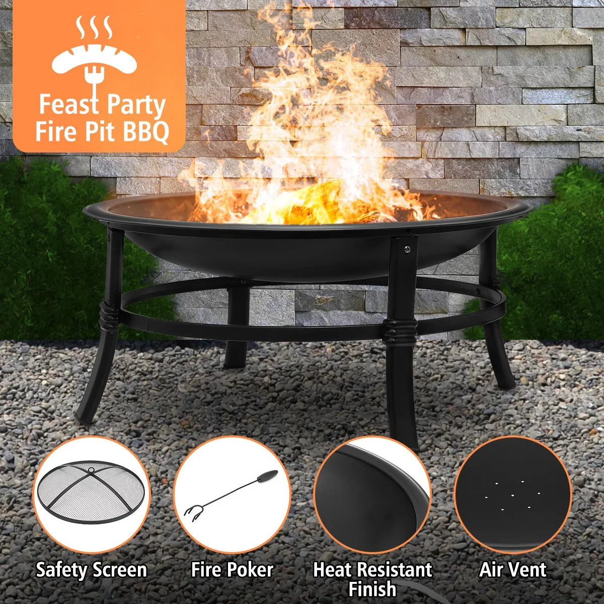 SinglyFire Outdoor Wood Burning Round Fire Pit With Cover