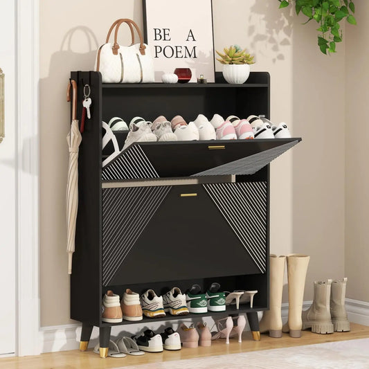 General Use Shoe Cabinet Freestanding Rack With Two Drawers