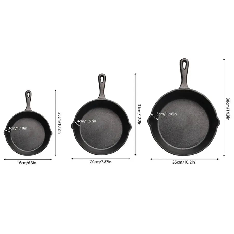 Hign-concerned Cast Iron Skillet Set Without Coating 3 4Pcs