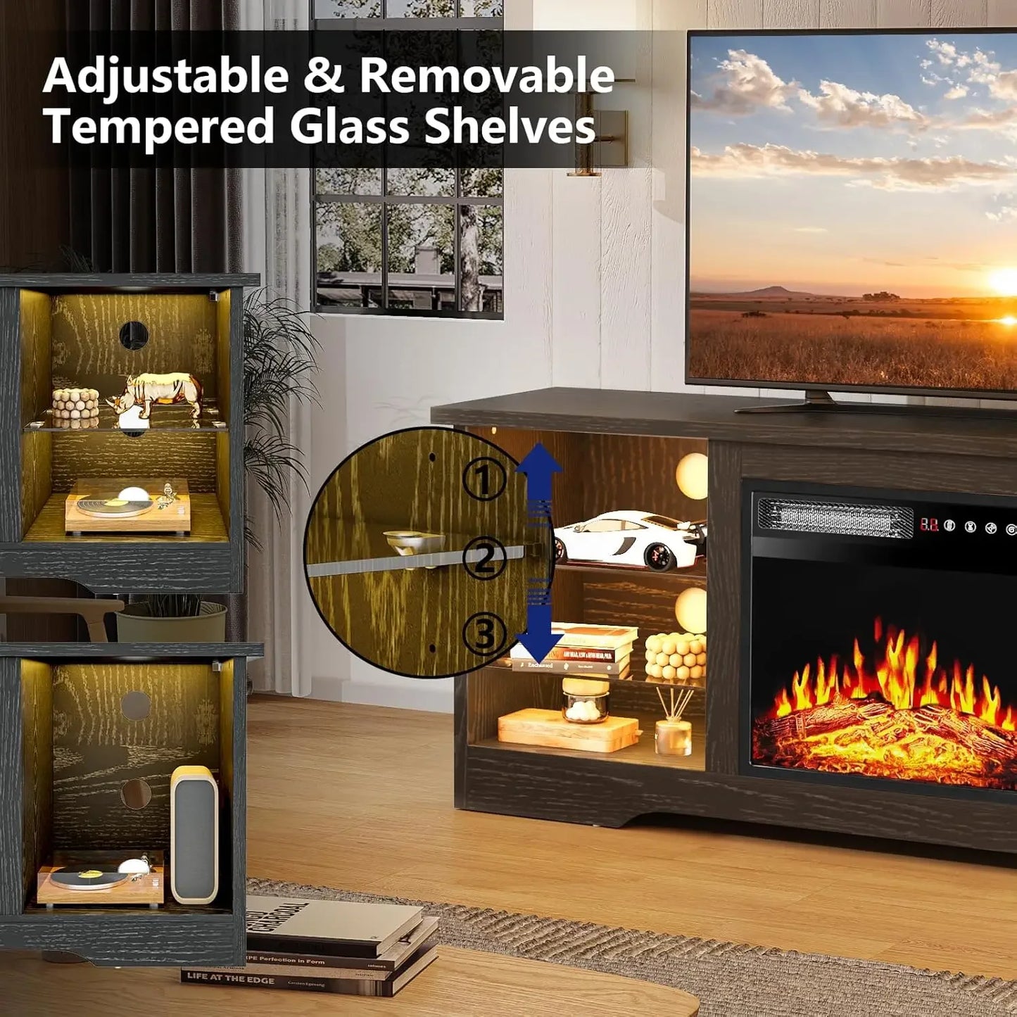 XMSJH Fireplace TV Stand Modern Entertainment Center