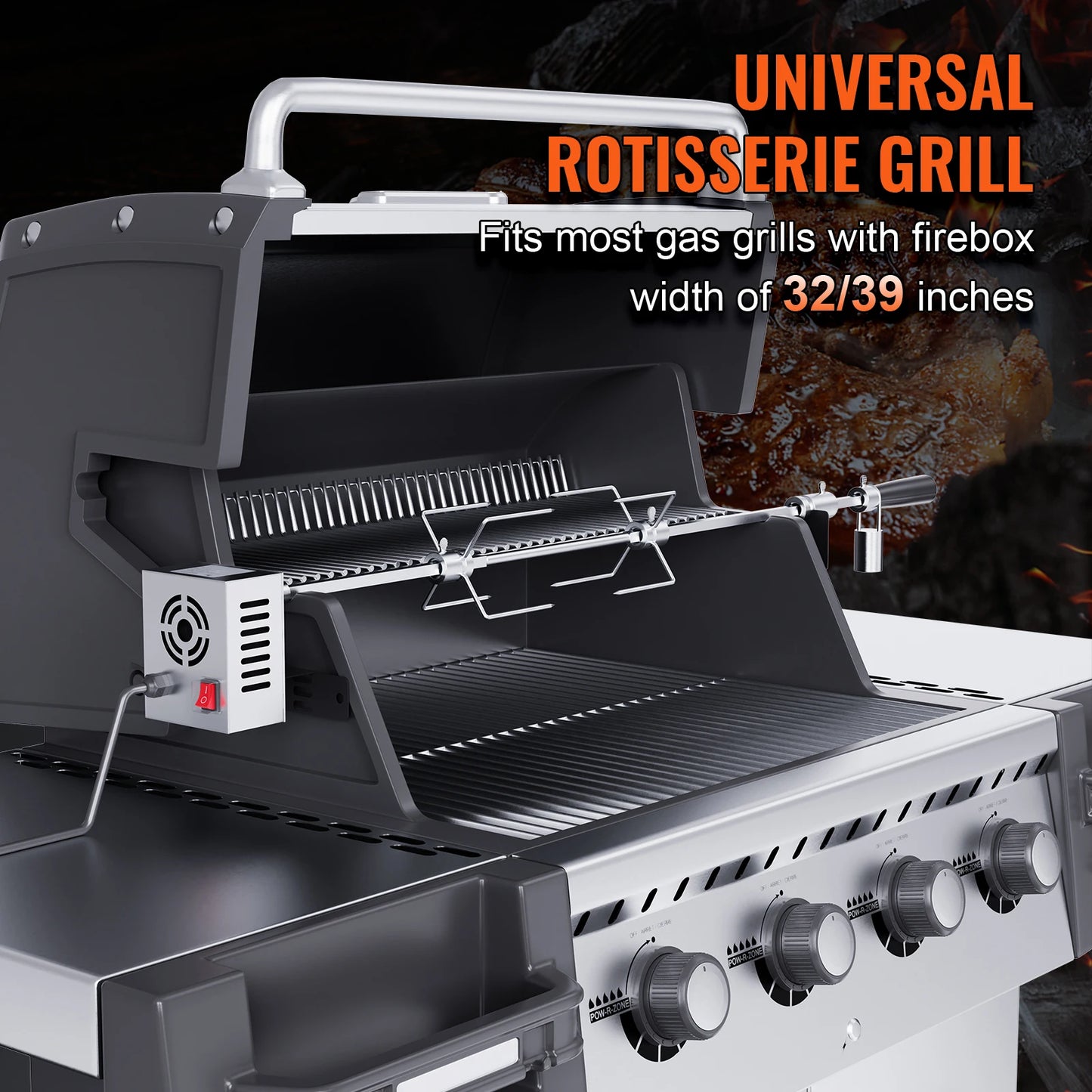 SucceBuy Universal Grill Rotisserie Kit for Grills with 9W Motor