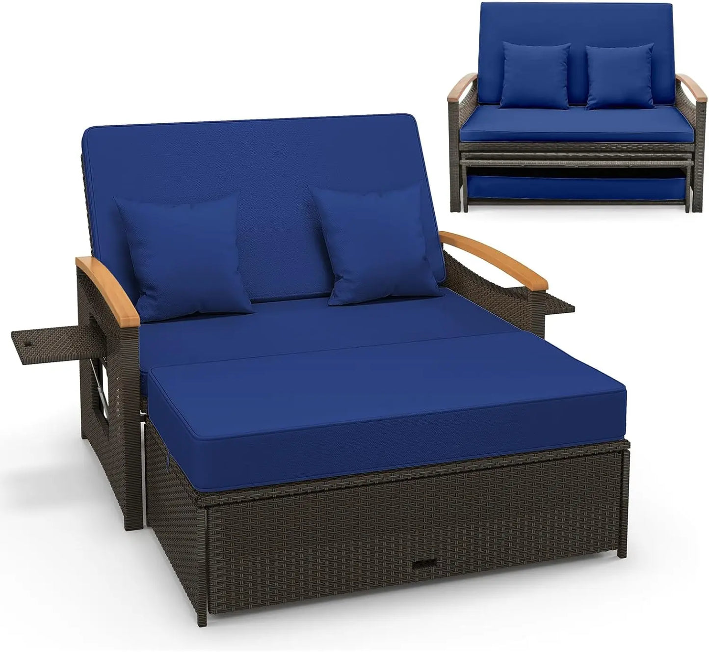 XMSJ Outdoor Wicker Daybed With Adjustable Backrest