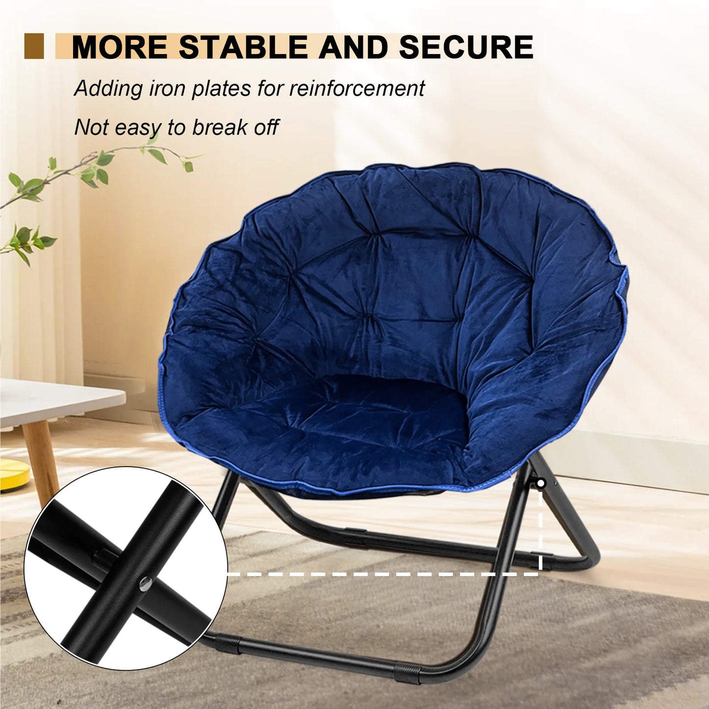 Grezone Round Foldable Saucer Chair Moon Chair Metal Frame