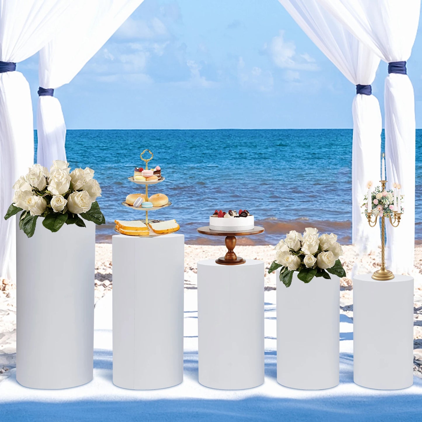 Fujian Round Cylinder Wedding Pedestals Stands Pillars