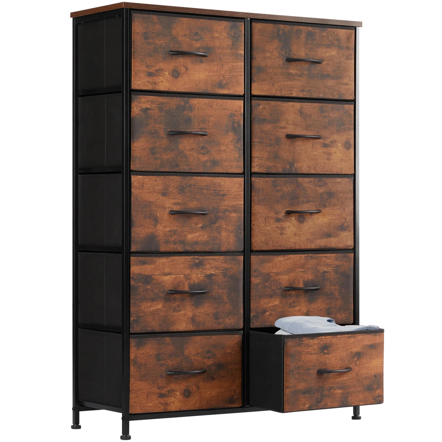 JHK Bedside Table With Fabric Drawers Steel Frame Storage