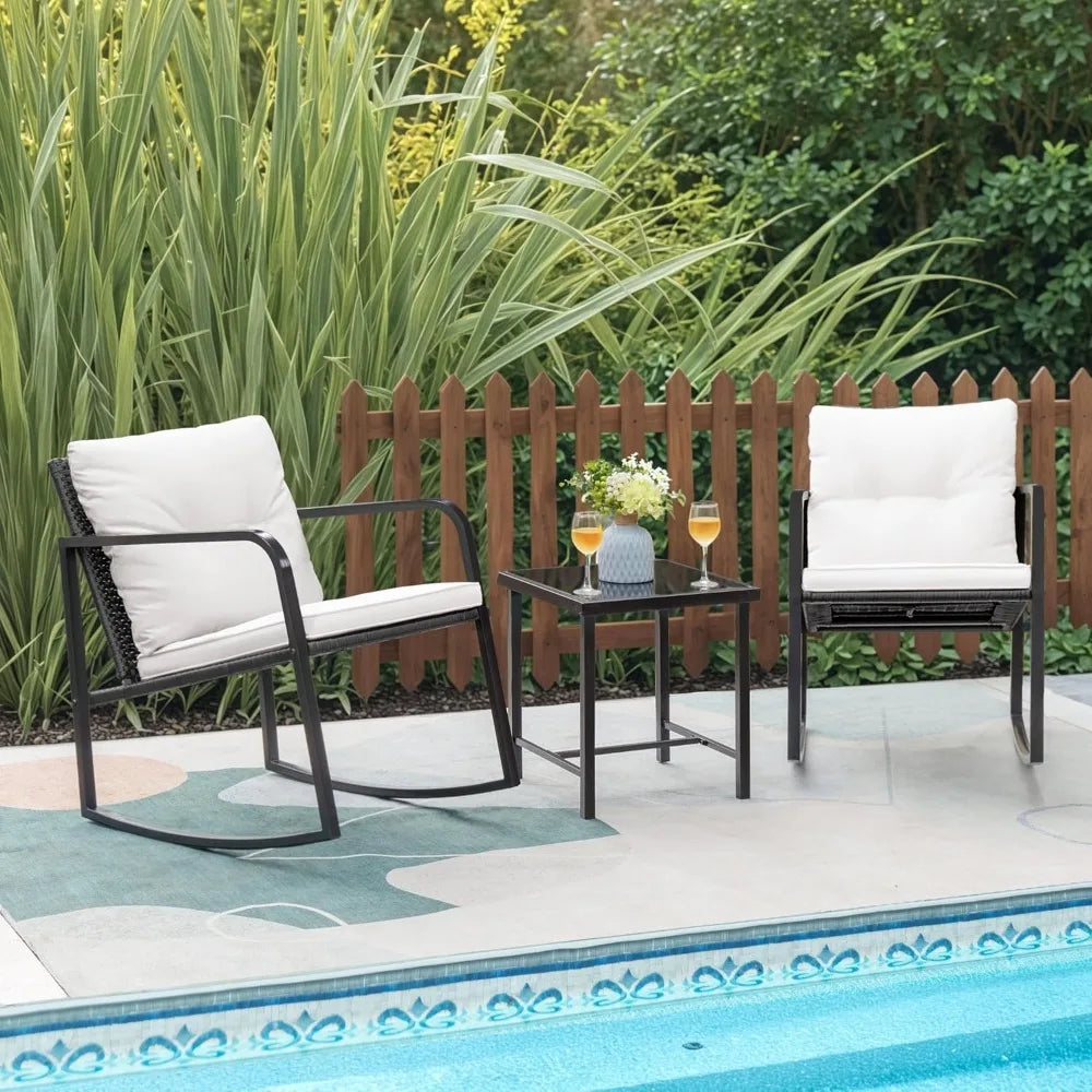 Angduo 3 Piece Rocking Wicker Bistro Set Patio Furniture