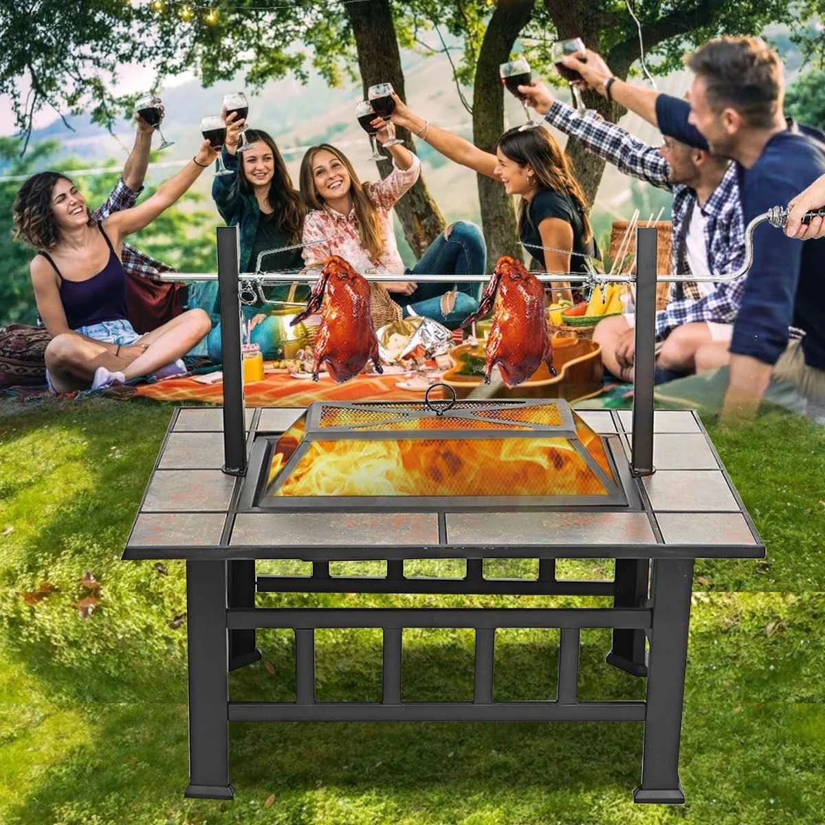 Outdoor Fire Pit Garden Wood Burning Steel Grill Heater