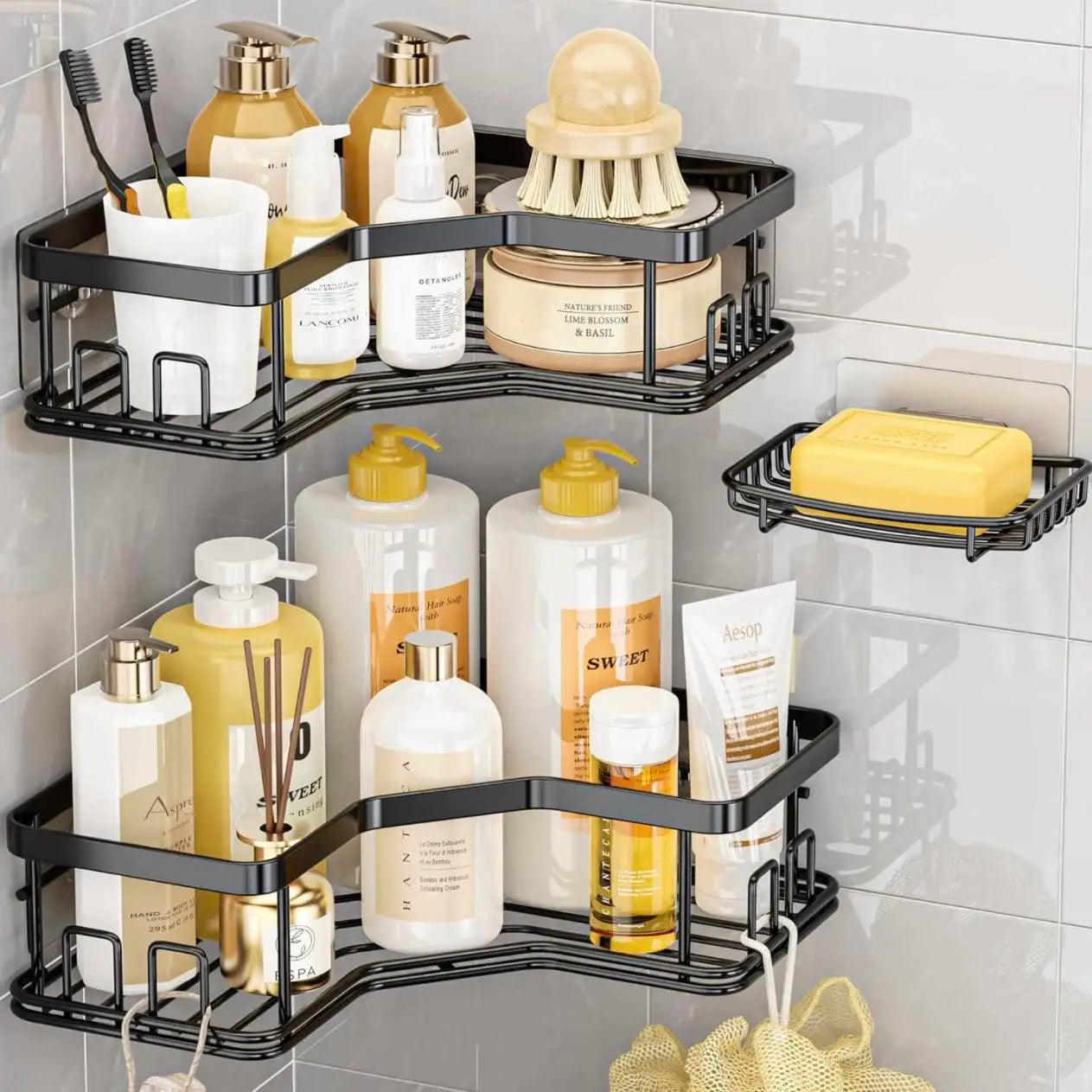 Hign-concerned Stainless Steel Adhesive Shower Caddy Set