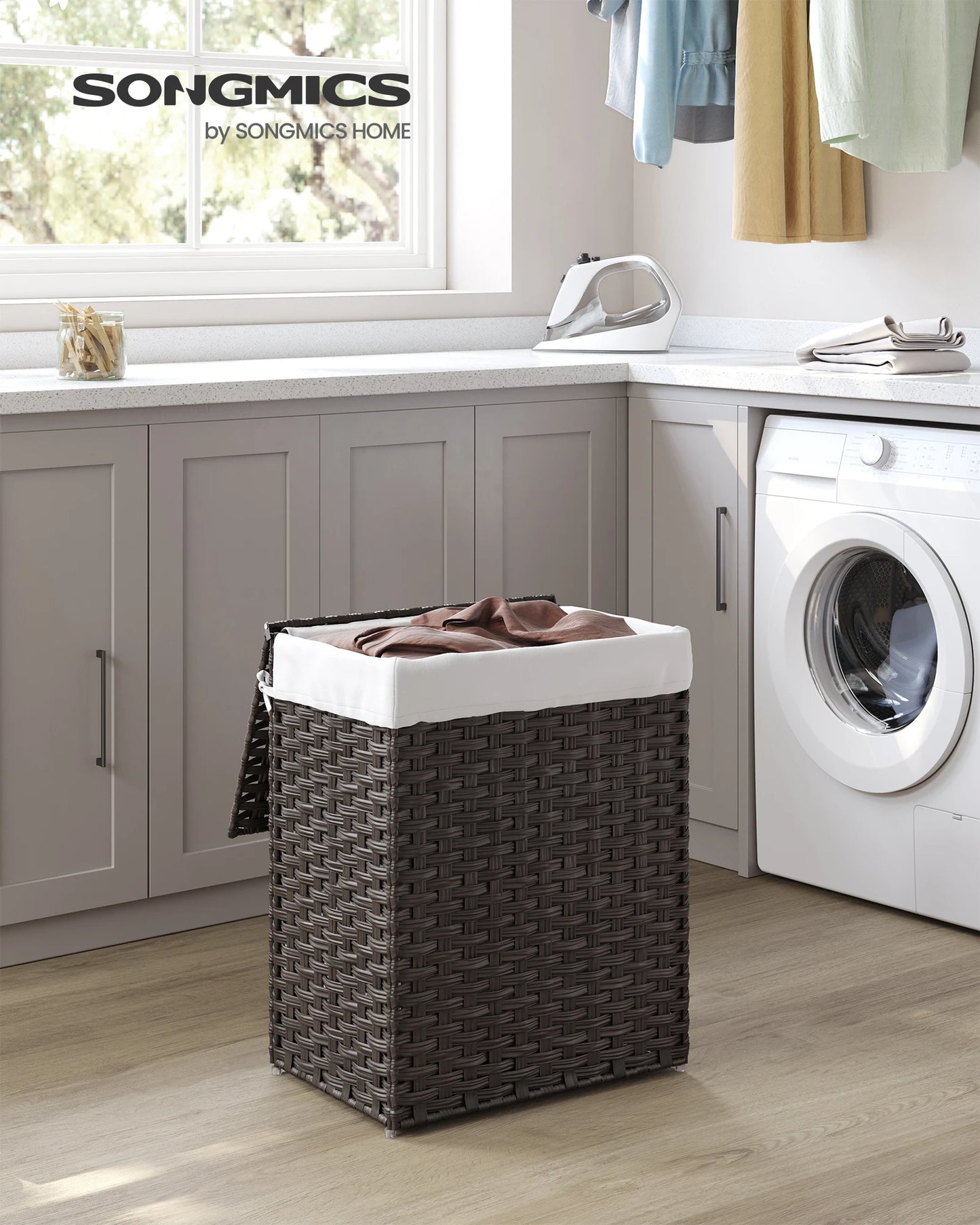 Songmics Laundry Hamper With Lid Synthetic Rattan Basket