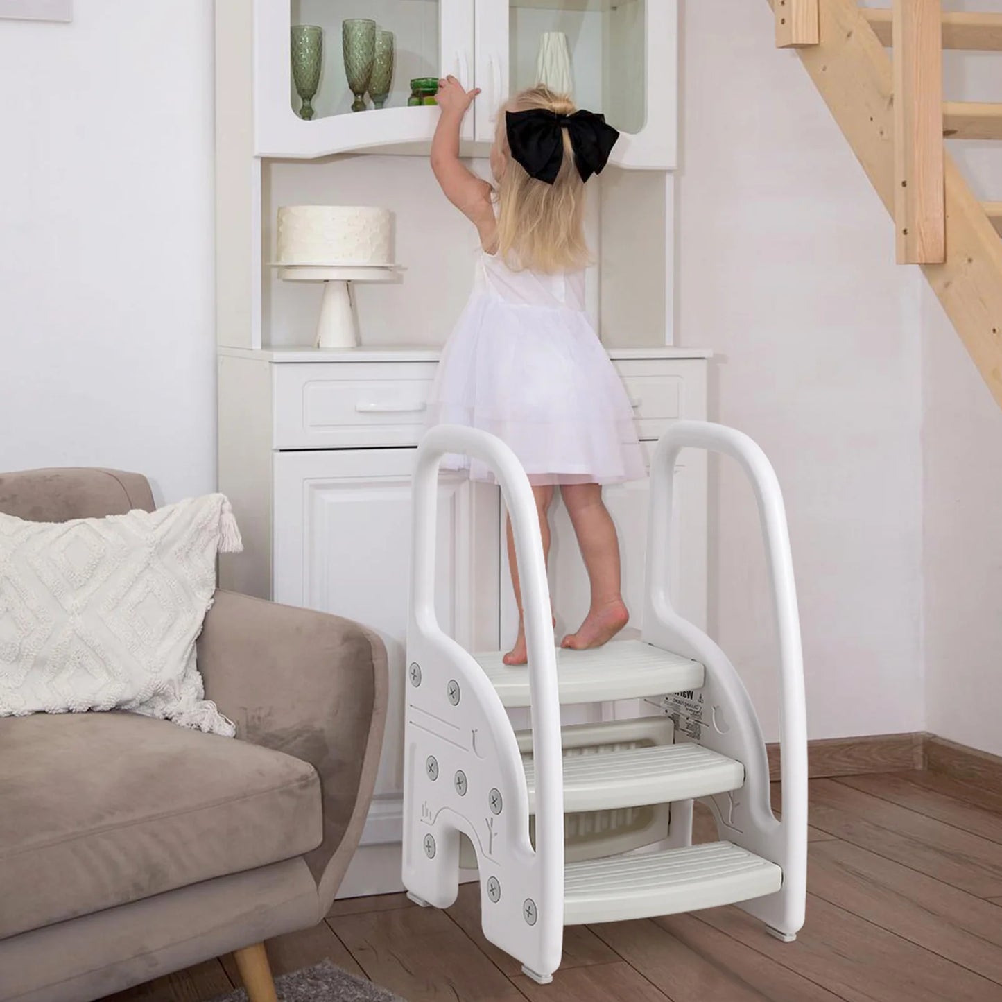 Hign Concerned Toddler Step Stool With Handles Dual Tier