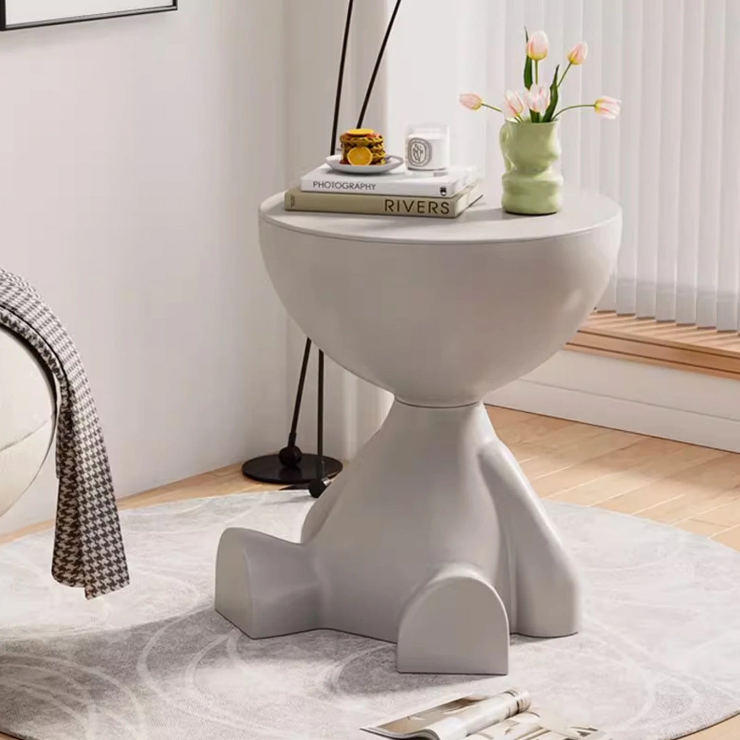 Wedyvko Modern Round Coffee Table With Storage Rack