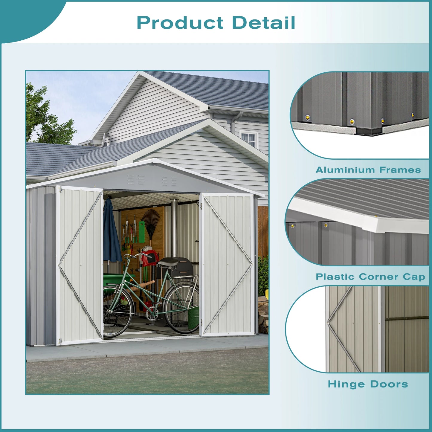 LZBEITEM Large Durable Metal Utility Shed With Floor Frame