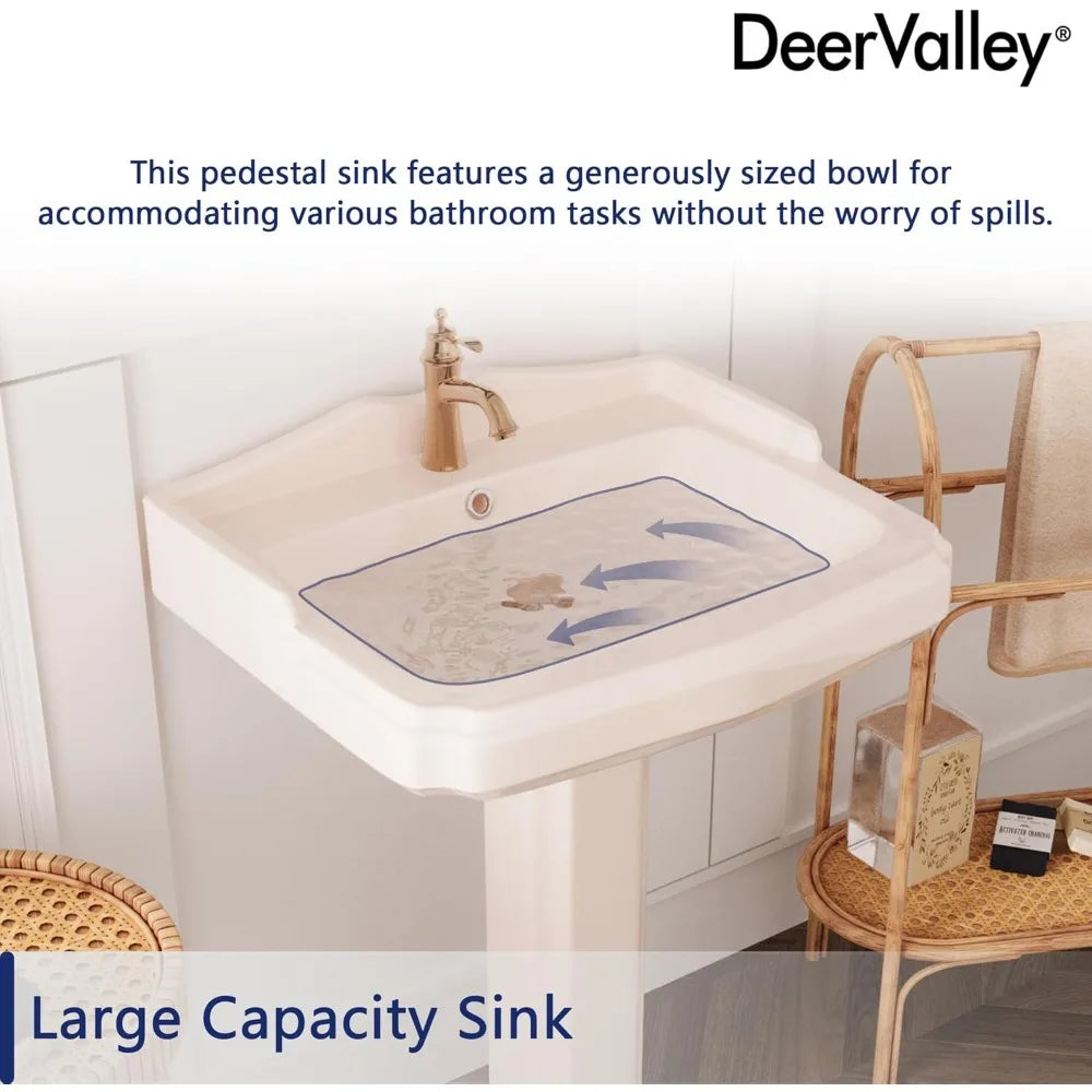 DeerValley Ceramic Pedestal Sink Combo For Bathroom Overflow