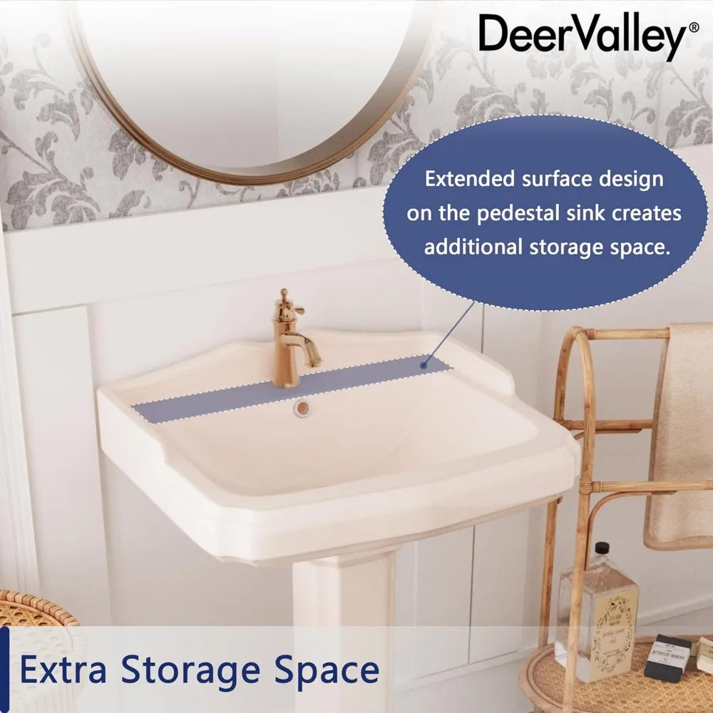 DeerValley Ceramic Pedestal Sink Combo For Bathroom Overflow