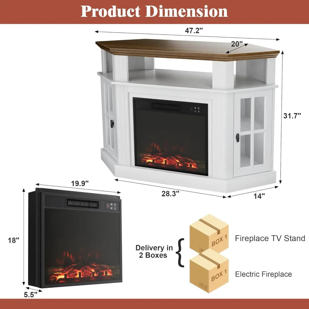 Color Fireplace Corner TV Stand With Electric Fireplace