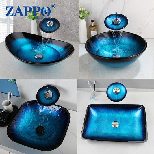 Torayvino Glass Bathroom Vessel Sink With Waterfall Faucet