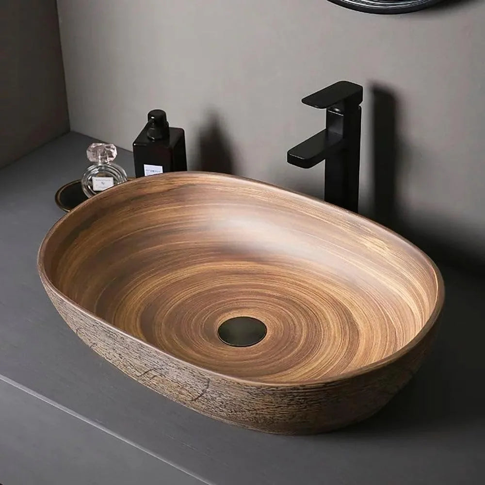 Oval Ceramic Vessel Sink Bathroom Vanity Basin Retro Style