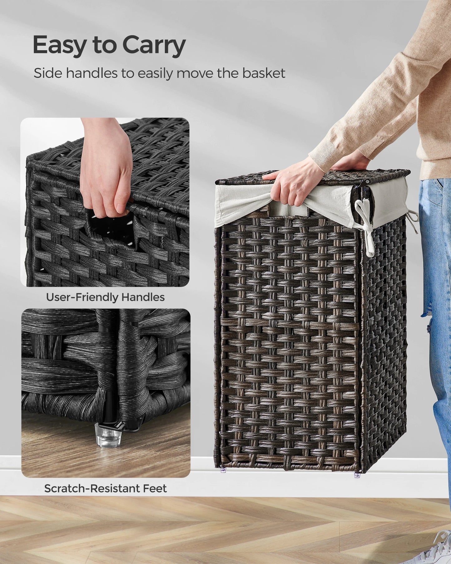 Songmics Laundry Hamper With Lid Synthetic Rattan Basket