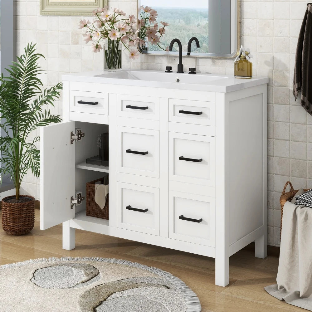 LWOH Bathroom Vanity With Resin Sink 4 Drawers 2 Doors