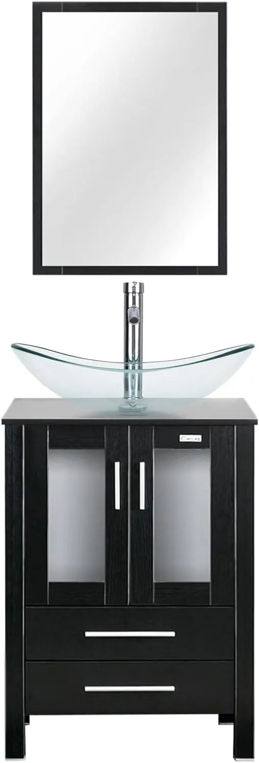 XMSJ Modern Vanity Sink With Tempered Glass Vessel Faucet