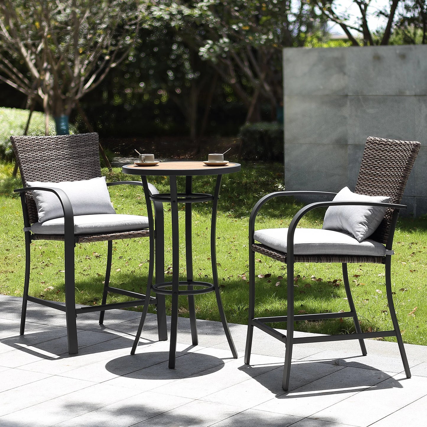 Naga Bahna 3Piece Patio Bar Set With Soft Cushions Outdoor