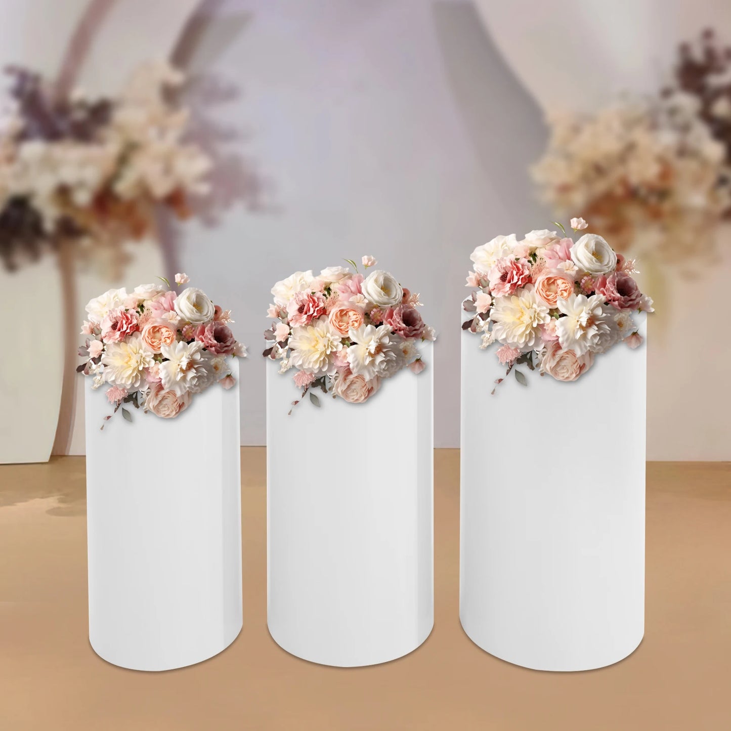 Fujian Round Cylinder Wedding Pedestals Stands Pillars