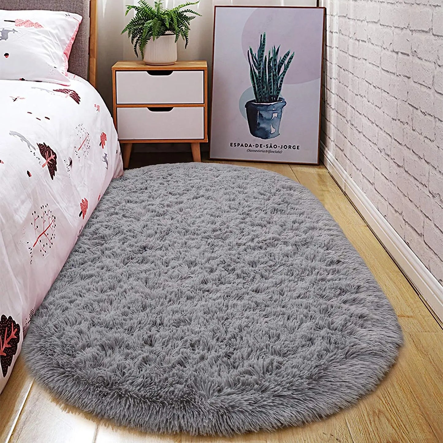 Oval Fluffy Ultra Soft Area Rugs for Bedroom Plush Shaggy Carpet for Kids Room Bedside Nursery Mats, 2.6 x 5.3ft
