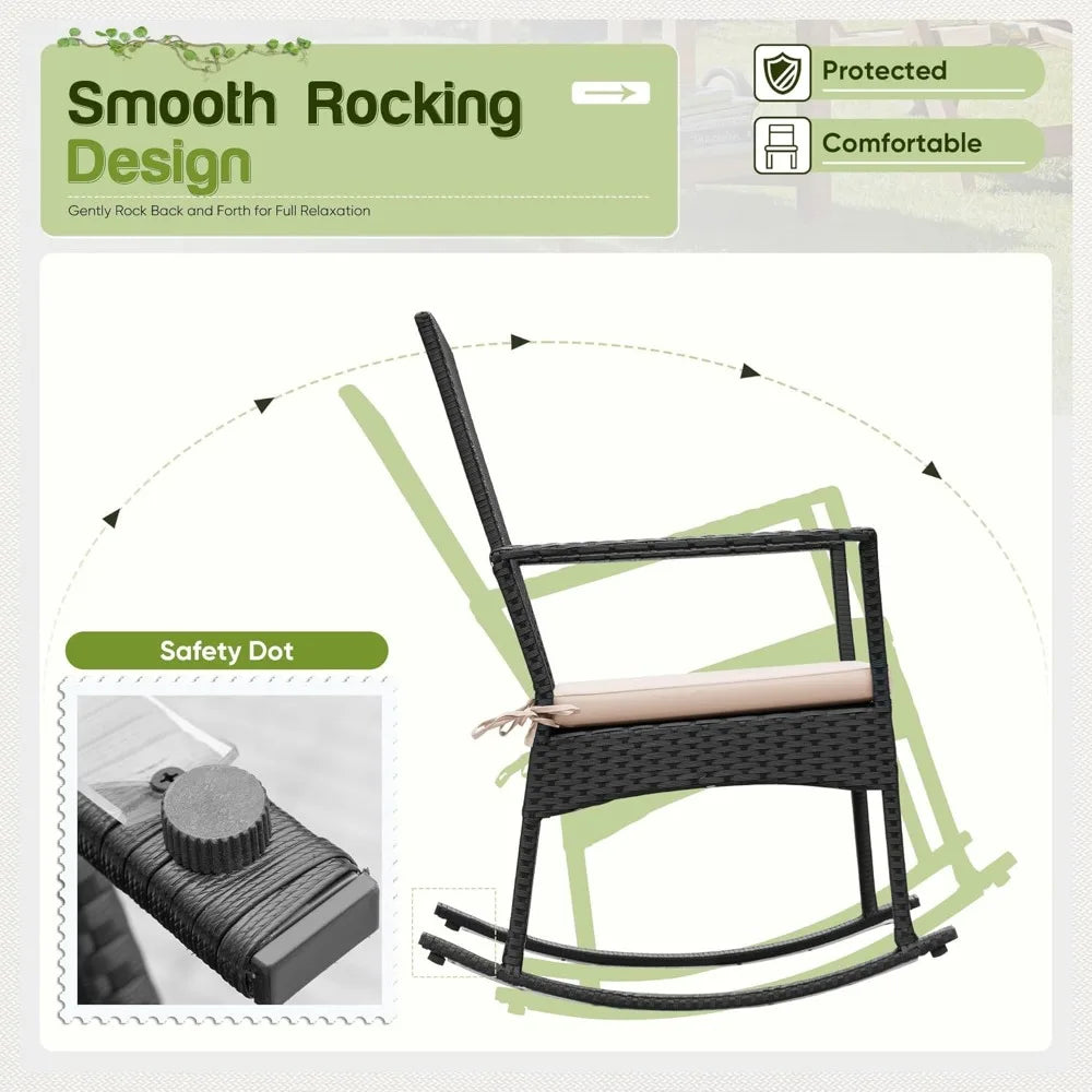 Flamaker Outdoor Rocking Chair PE Rattan With Glass Table
